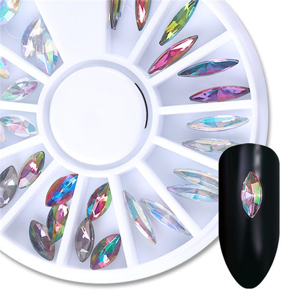 Double-sided 3D Nail Rhinestone Gold Clear Manicure Flatback Marquise Heart Water Drop Nail Art Decoration in Wheel