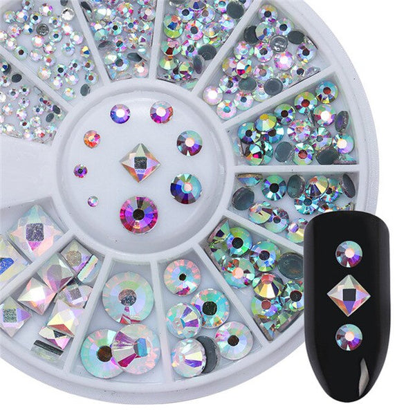 Double-sided 3D Nail Rhinestone Gold Clear Manicure Flatback Marquise Heart Water Drop Nail Art Decoration in Wheel