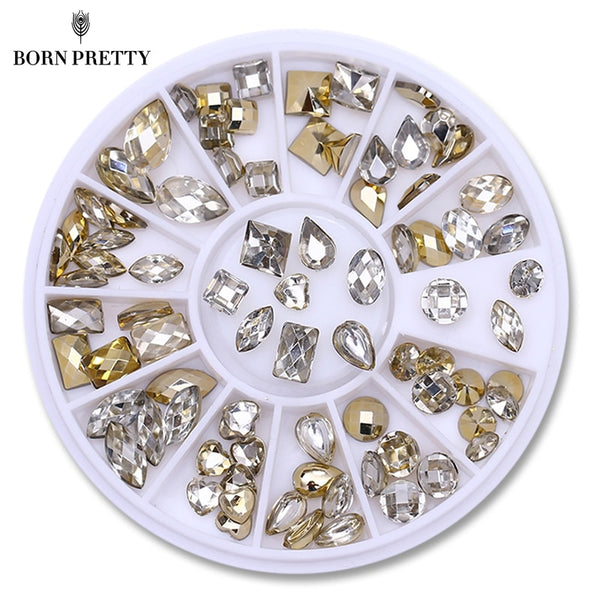 Double-sided 3D Nail Rhinestone Gold Clear Manicure Flatback Marquise Heart Water Drop Nail Art Decoration in Wheel