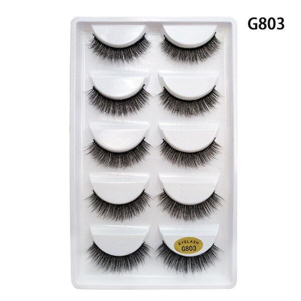 ELECOOL 5 paires 100% vrais faux cils de vison 3D naturel faux cils 3d vison cils doux Extension de cils Kit de maquillage