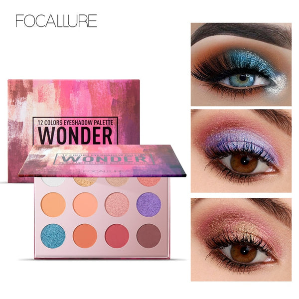 FOCALLURE Eyeshadow 12 Colors Matte Shimmer Glitter Easy to Wear Eye Shadow Palette Maquiagem Profissional Completa Make Up