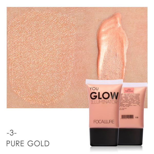 FOCALLURE Face Gold Highlighter Makeup Liquid Glow Illuminator Face Contour Brightener Glow Shimmer Liquid Highlighter Make up