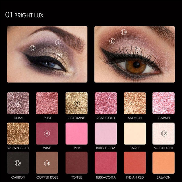 FOCALLURE Pro 18 Colors Glitter Matte Easy to Wear Warm Smokey Eye Shadow Palette Eyes Cosmetics Tools