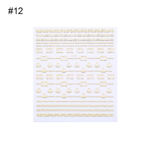 Geometric Gold 3D Nail Sticker Moon Star Patterns Stripes Wave Line Adhesive Sticker DIY Nail Art Decoration