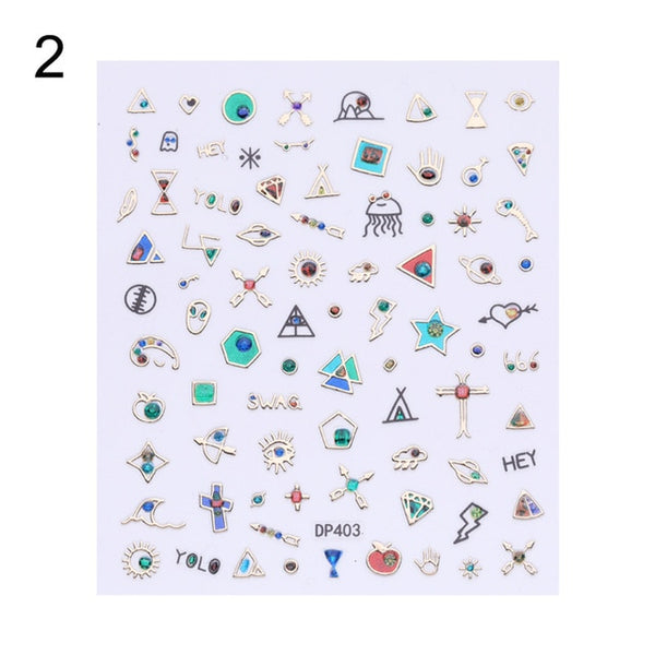 Geometric Gold 3D Nail Sticker Moon Star Patterns Stripes Wave Line Adhesive Sticker DIY Nail Art Decoration