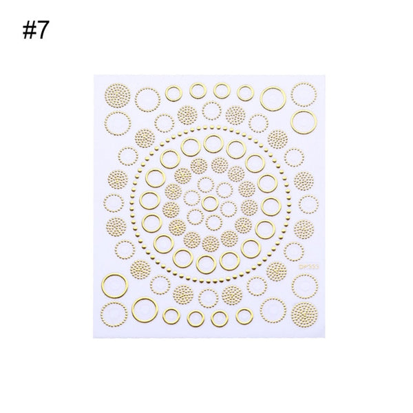 Geometric Gold 3D Nail Sticker Moon Star Patterns Stripes Wave Line Adhesive Sticker DIY Nail Art Decoration