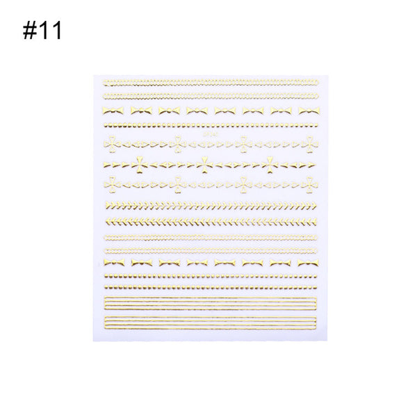 Geometric Gold 3D Nail Sticker Moon Star Patterns Stripes Wave Line Adhesive Sticker DIY Nail Art Decoration