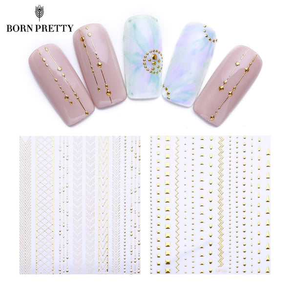 Geometric Gold 3D Nail Sticker Moon Star Patterns Stripes Wave Line Adhesive Sticker DIY Nail Art Decoration
