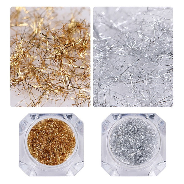 Gold Silver Nail Strip Wire Mirror Metal Line Irregular Sequin Glitter Flakies UV Gel 3D Nail Decoration