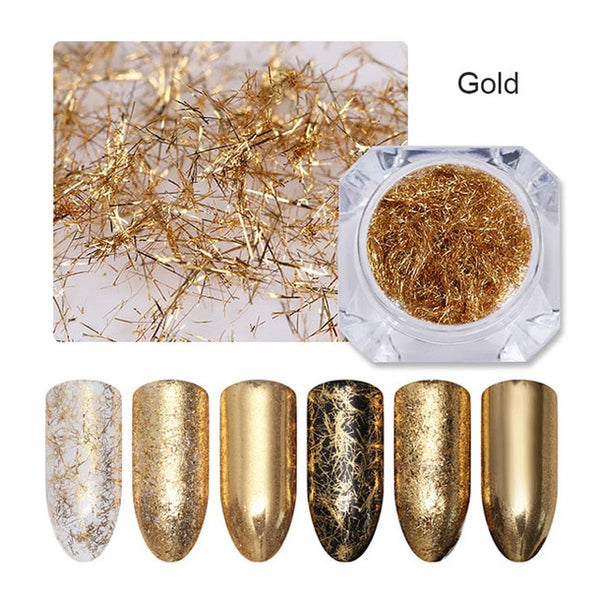 Gold Silver Nail Strip Wire Mirror Metal Line Irregular Sequin Glitter Flakies UV Gel 3D Nail Decoration