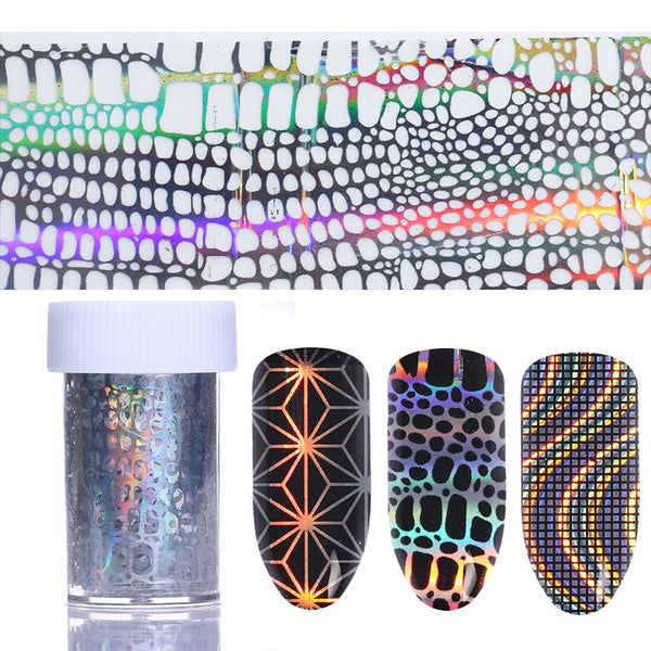 Holographic Laser Nail Foils Irregular Grid Waves 4*100cm Starry Paper Transfer Sticker Manicure Nail Art Decoration