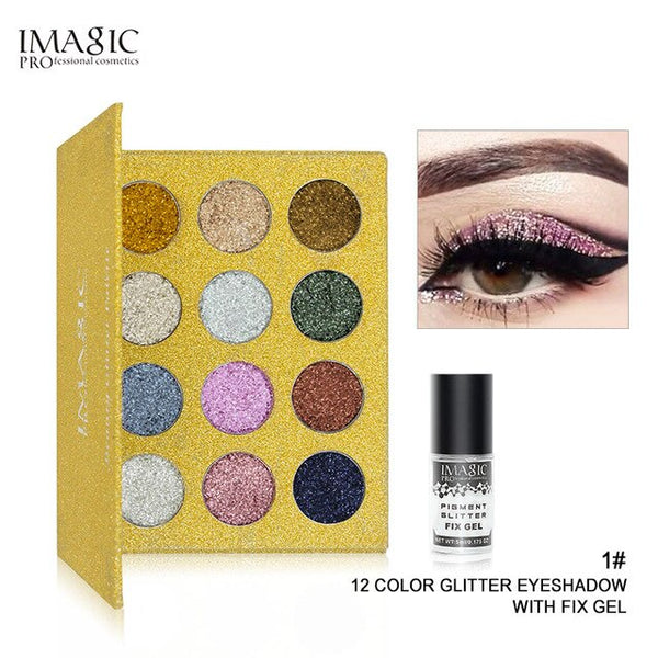 IMAGIC Eyeshadow 12 Colors Palette Glitter Pressed Glitters Eye shadow Diamond Rainbow  Cosmetic Pressed Eye shadow Make Up