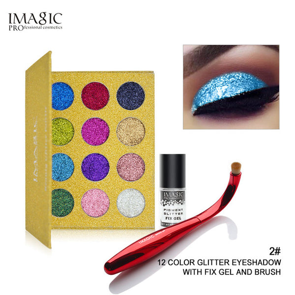 IMAGIC Eyeshadow 12 Colors Palette Glitter Pressed Glitters Eye shadow Diamond Rainbow  Cosmetic Pressed Eye shadow Make Up