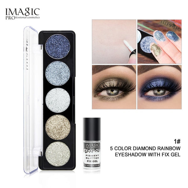 IMAGIC  Glitters Eyeshadow Cosmetic Pressed Eyeshadow Diamond Rainbow Make Up  Pressed Glitters Eye shadow Palette 5 Color