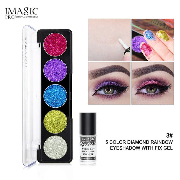 IMAGIC  Glitters Eyeshadow Cosmetic Pressed Eyeshadow Diamond Rainbow Make Up  Pressed Glitters Eye shadow Palette 5 Color