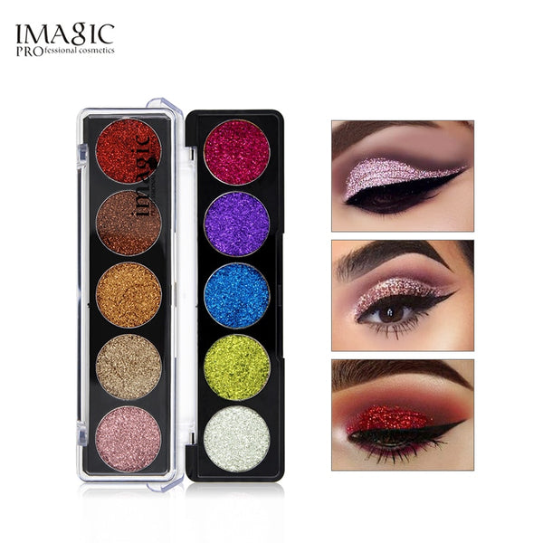 IMAGIC  Glitters Eyeshadow Cosmetic Pressed Eyeshadow Diamond Rainbow Make Up  Pressed Glitters Eye shadow Palette 5 Color