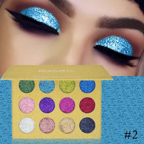 IMAGIC Pressed Glitters Eyeshadow Palette 12 Colors Bright Rainbow Gltters Eye Shadow Fill In Magetic  Make Up Cosmetic
