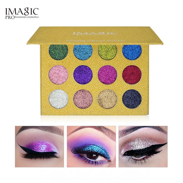 IMAGIC Pressed Glitters Eyeshadow Palette 12 Colors Bright Rainbow Gltters Eye Shadow Fill In Magetic  Make Up Cosmetic
