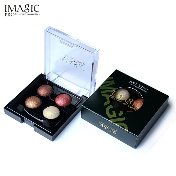 IMAGIC  Professional Eyes Makeup Pigment Eyeshadow 4 Colors Waterproof  Eye Shadow Palette With brushes Beauty