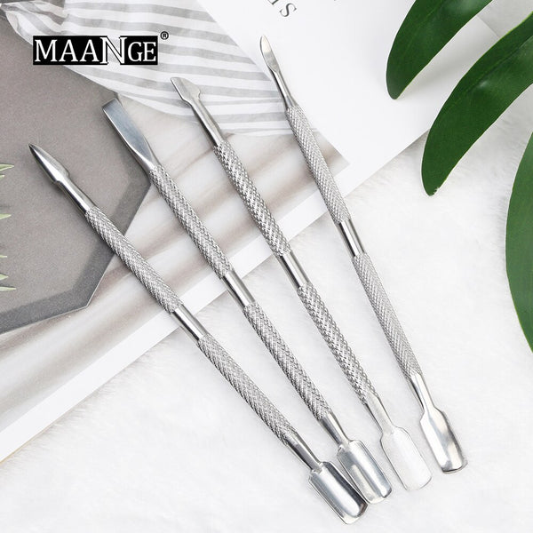 MAANGE 1/4 pièces Pro Nail Art acier inoxydable exfoliant Double tête peau cuticule poussoir extracteur enlèvement visage soins de la peau outils