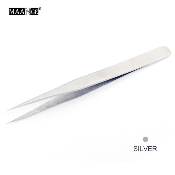 MAANGE 1 pièces pince à épiler à sourcils droite incurvée en acier inoxydable antistatique Extension de cils Kit d'outils de maquillage à réaliser soi-même d'art d'ongle