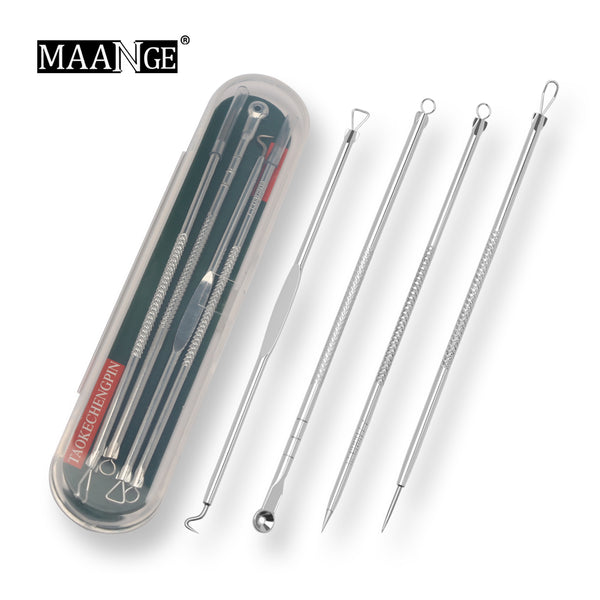 NEW 4Pc/Set Stainless Steel Blackhead Removal Kit Acne Blemish Pimple Extractor Remover Needles Tweezers Face Skin Care Tools
