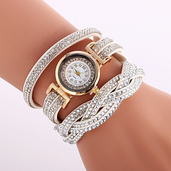 Gold Crystal Rhinestone Bracelet Watch Women