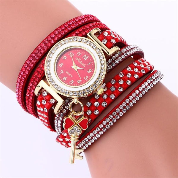 Gold Crystal Rhinestone Bracelet Watch Women
