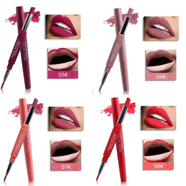 MISS ROSE 4pcs/set Double-end Lip Makeup Lipstick Pencil Profissional Tint Sexy Red Lip Stick Beauty Matte Liner Pen Lipstick