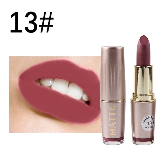 MISS ROSE Lipstick Matte Waterproof Velvet Lip Stick 6 Color Sexy Red Brown Pigments Makeup Matte Lipsticks Beauty Lips