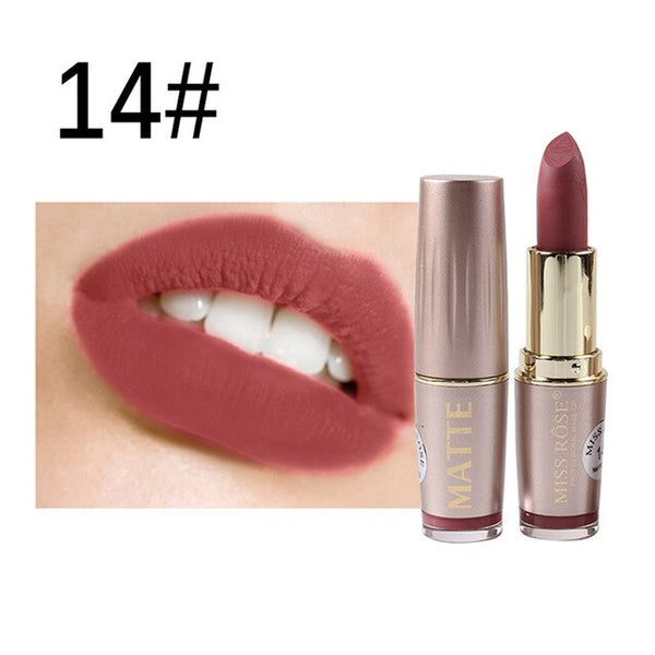 MISS ROSE Lipstick Matte Waterproof Velvet Lip Stick 6 Color Sexy Red Brown Pigments Makeup Matte Lipsticks Beauty Lips