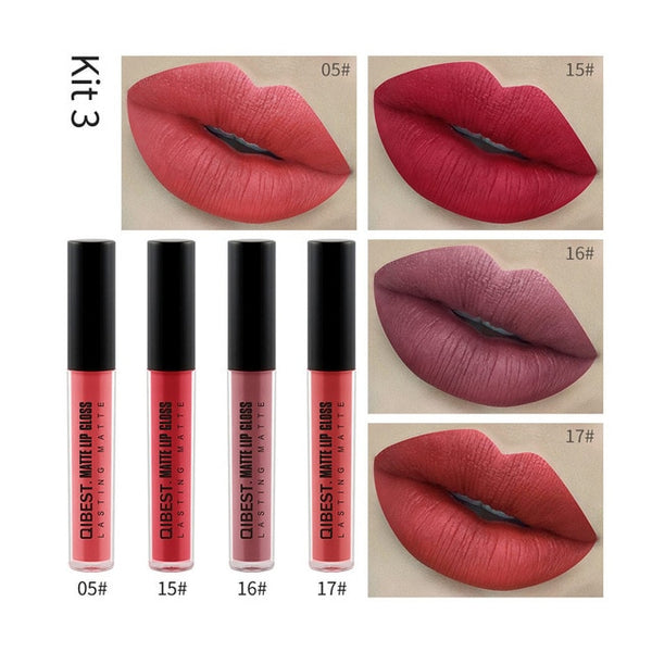 Makeup 4PCS Lip Gloss New Fashion Waterproof Matte Long Lasting Liquid Lipstick Cosmetic Sexy Lip Gloss Kit Beauty