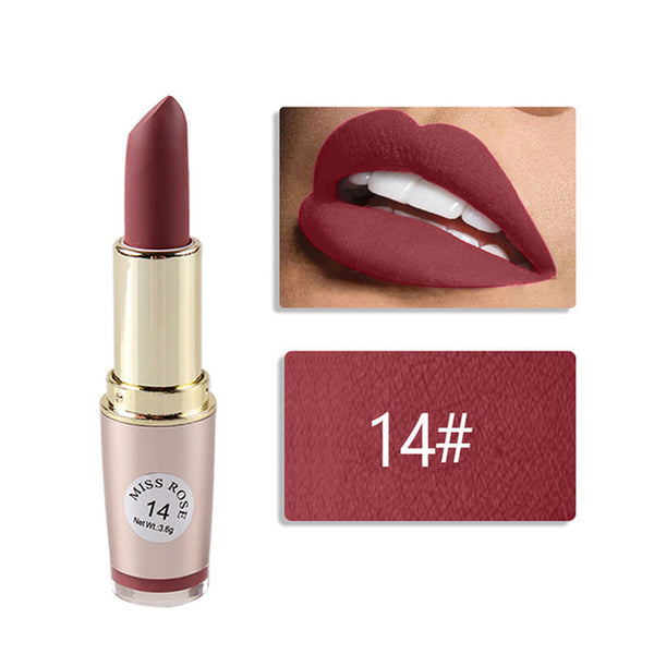 New 6 Colors MISS ROSE Lipstick Matte Waterproof Velvet Lip Stick Sexy Red Brown Pigments Makeup Matte Lipsticks Beauty Lips