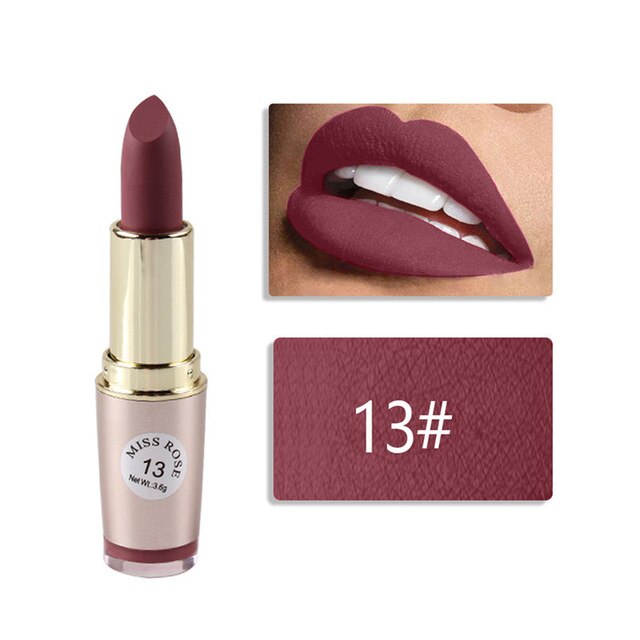 New 6 Colors MISS ROSE Lipstick Matte Waterproof Velvet Lip Stick Sexy Red Brown Pigments Makeup Matte Lipsticks Beauty Lips