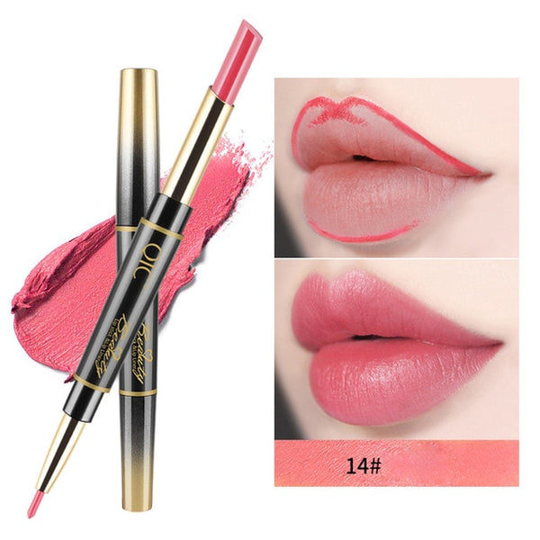 New Double-end Lipstick Pen Easy to Wear Long-lasting Natural Lasting Lipliner Waterproof Lip Liner Stick Pencil 14 Color Beauty