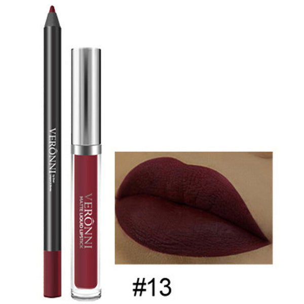 New Makeup Long Lasting Lipstick Lip Gloss Nutritious Waterproof Kissproof Matte Liquid Gloss Lip Liner Cosmetics Beauty Set