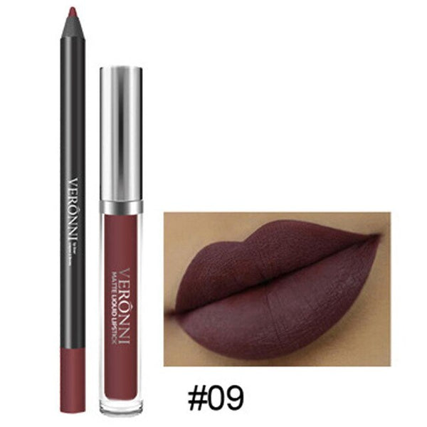 New Makeup Long Lasting Lipstick Lip Gloss Nutritious Waterproof Kissproof Matte Liquid Gloss Lip Liner Cosmetics Beauty Set