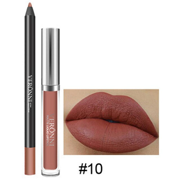 New Makeup Long Lasting Lipstick Lip Gloss Nutritious Waterproof Kissproof Matte Liquid Gloss Lip Liner Cosmetics Beauty Set
