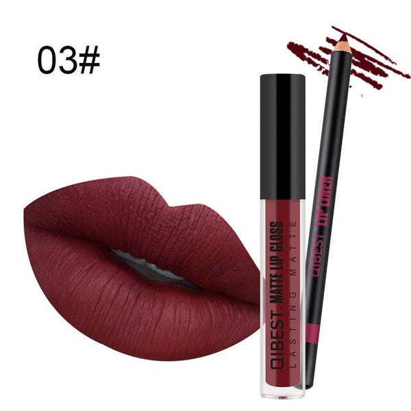 New Pro Fashion Lip Gloss Beauty Waterproof Matte Liquid Lipstick Long Lasting Lip Gloss Lipstick With Lip Liner Pen Set