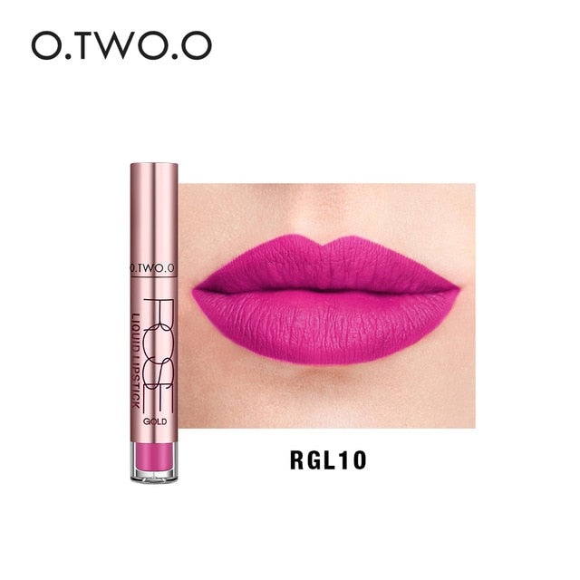 O.TWO.O 12 Colors Matte Liquid Lipstick Kiss Proof Lipstick Lip Tattoo Makeup Long Lasting Pigment Nude Gold Metallic Lipgloss
