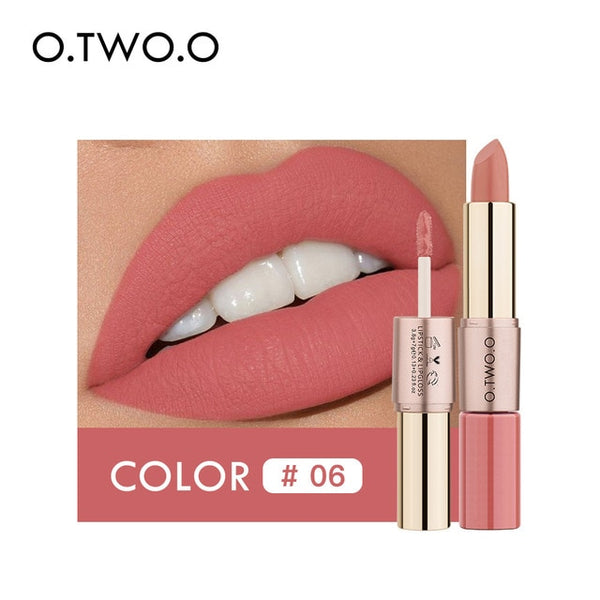NEW 2 in 1 Matte Lipstick Lips Makeup Cosmetics Waterproof  Mate Lip Gloss Rouge 12 Colors