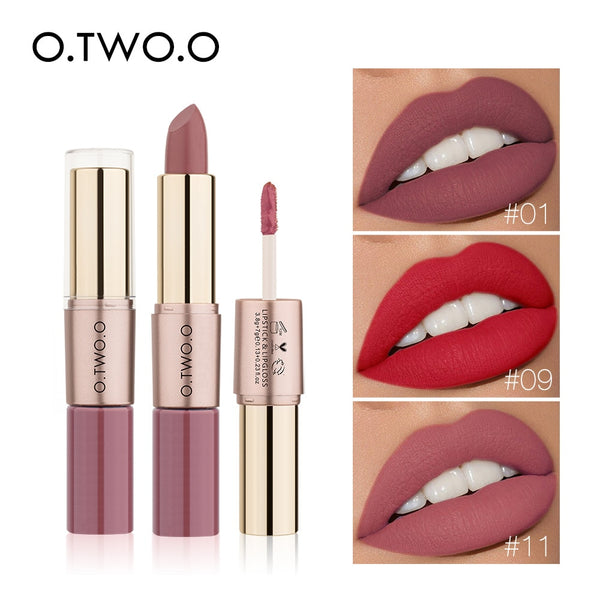 O.TWO.O  2 in 1 Matte Lipstick Lips Makeup Cosmetics Waterproof Pintalabios Batom Mate Lip Gloss Rouge 12 Colors Choose