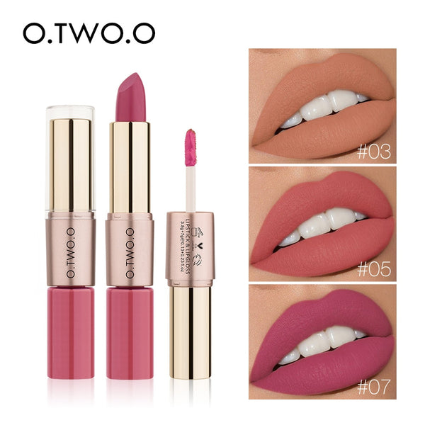 O.TWO.O 2 in 1 Matte liquid Lipstick and Matte Lip gloss Makeup Moisturizing Long Lasting Waterproof Velvet Lipstick 12 Color