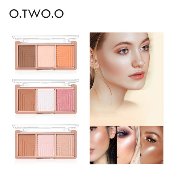 O.TWO.O 4 Colors Highlighter Powder Blush Brush Palette 3D Face Contour Highlighter Shading Powder Face Make up