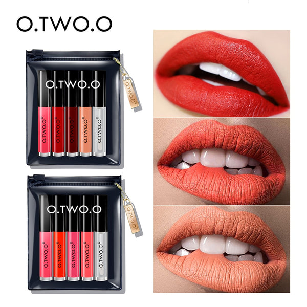 O.TWO.O 5PCS/SET Makeup Lip Gloss Set Velvet Waterproof Liquid Lipstick Lip Tint Moisturizer Long Lasting 24 Hours Makeup lips