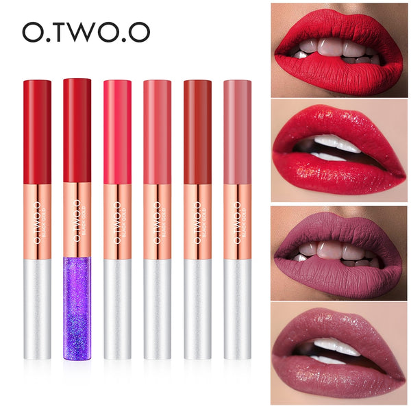 O.TWO.O 6pcs/set 2 in 1 Matte & Glitter Lip Gloss Velvet Lip Tint Moisturizer Long Lasting Waterproof Liquid Lipstick Makeup Kit