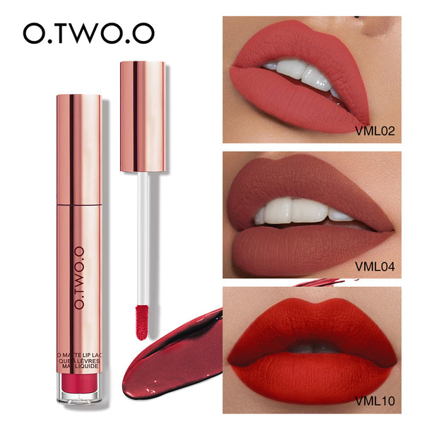 O.TWO.O Liquid Lipstick Waterproof Long Lasting Matte Velvet Lip Gloss Makeup Smooth Lip Tint Pigment Red Lips Cosmetics