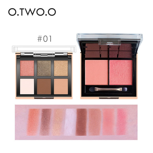 O.TWO.O Palette Eyeshadow Highlighter Glitter Blusher Face Contour Makeup Pallete 6 Colors Eyeshadow+2 Colors Blusher Pallete