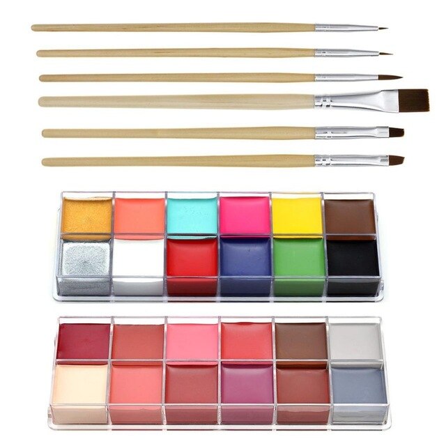 Professional Face Paint Oil 12 Colors Body Painting Art Party AND Brushes Set