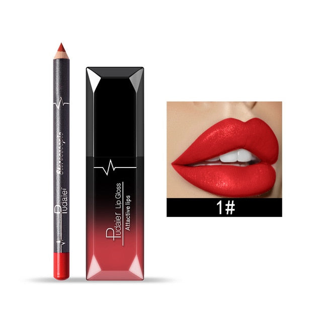Lip Gloss Tint Liquid Matte Makeup with Lip Liners Pencil Rouge a Levre Mat